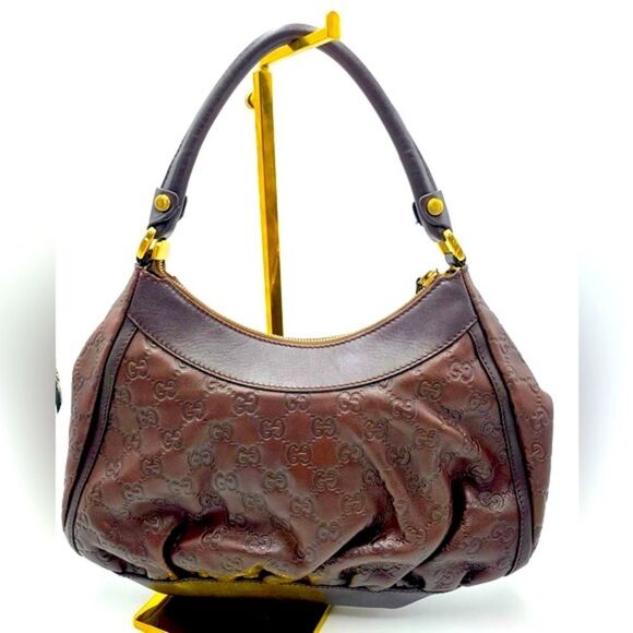 Auth Gucci Brown Guccisima Leather Abbey D Ring Shoulder Bag Preloved Purse - Picture 13 of 16